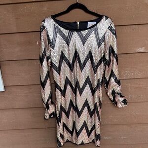 Gianni Bini Long Sleeve Sequin Dress - Black, Gold, Rose Gold size 7